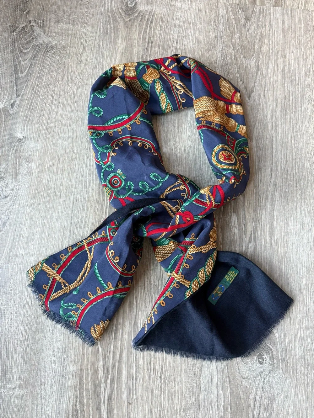 Vintage 100% Silk & Wool Nautical Design Scarf Charter Club Old Money luxury